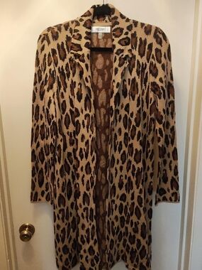 Jones Studio Leopard Print Open-Front Cardigan in Tan and Brown